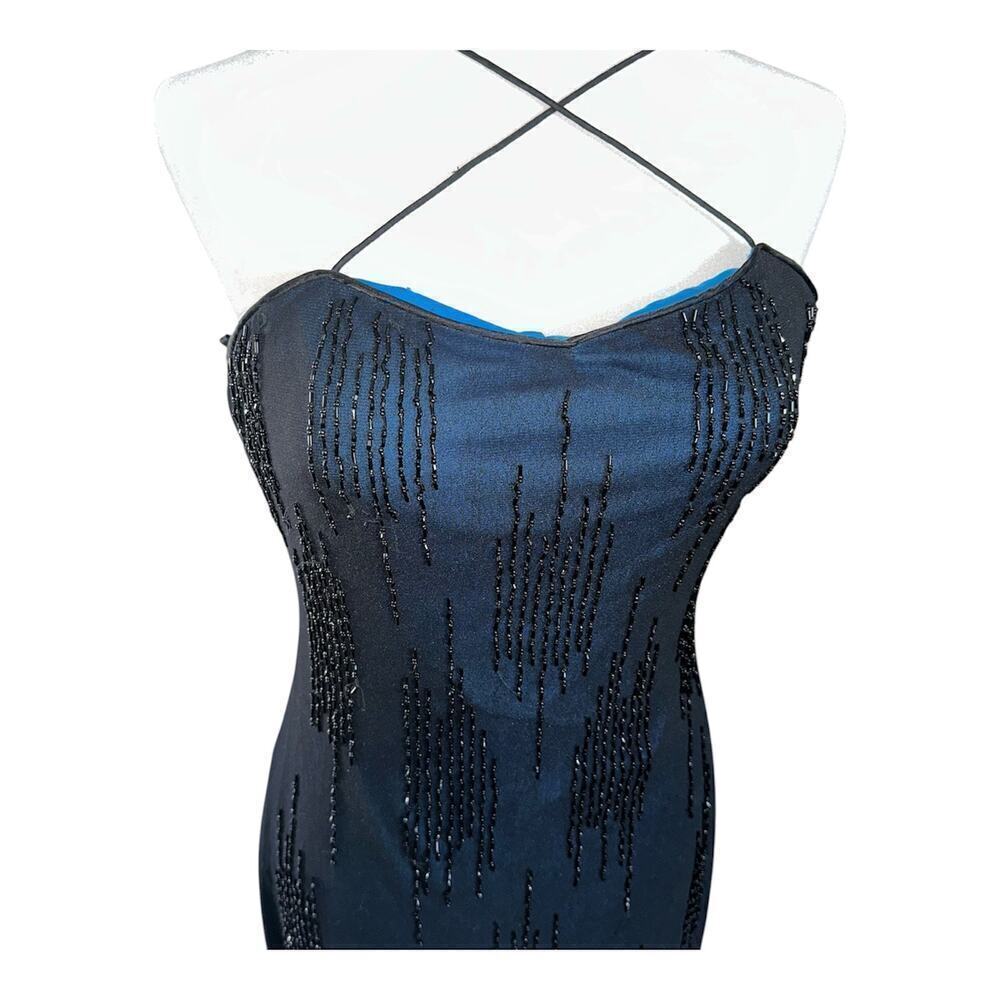 Vintage beaded black and blue gown sz 8 - Picture 6 of 8